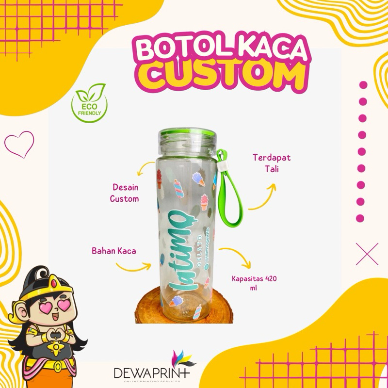 Dewa Souvenir BOTOL MINUM BENING| BULAT KACA UV PRINT CUSTOM|420 ML