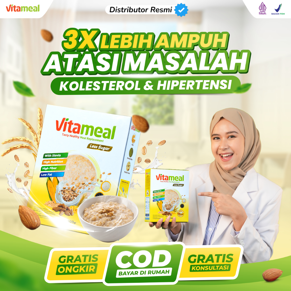 

Vitameal Less Sugar - Sereal Sehat Membantu Kontrol Kolesterol Berlebih dan Pencegahan Hipertensi, Menstabilkan Tekanan Darah, Aman Dikonsumsi Jangka Panjang Tanpa Efek Samping, 100% Alami dan Terdaftar BPOM