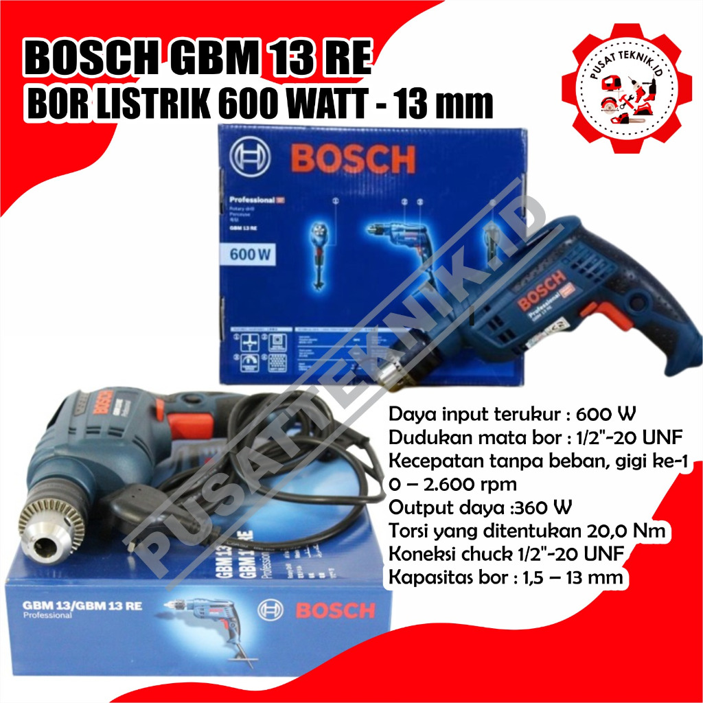 BOSCH GBM 13RE BOR TANGAN 13MM  BOR BESI GBM13RE BUR LISTRIK 600W  GBM 13 RE