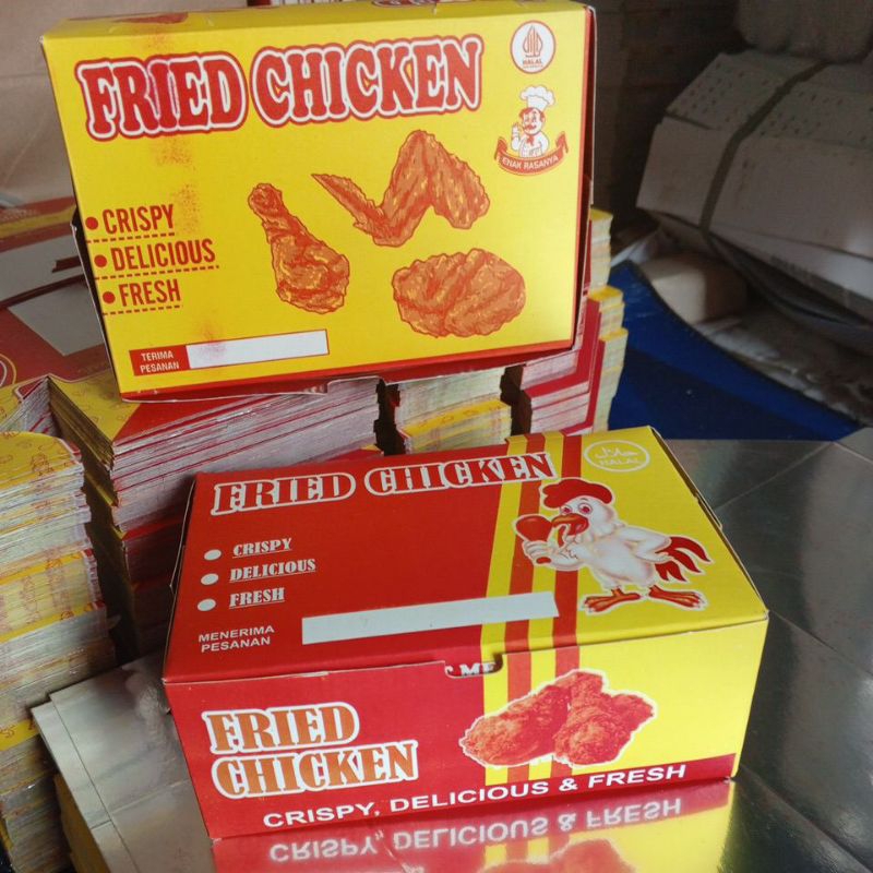 

Kardus Fried Chicken isi 100 pcs Bahan ivory Laminasi