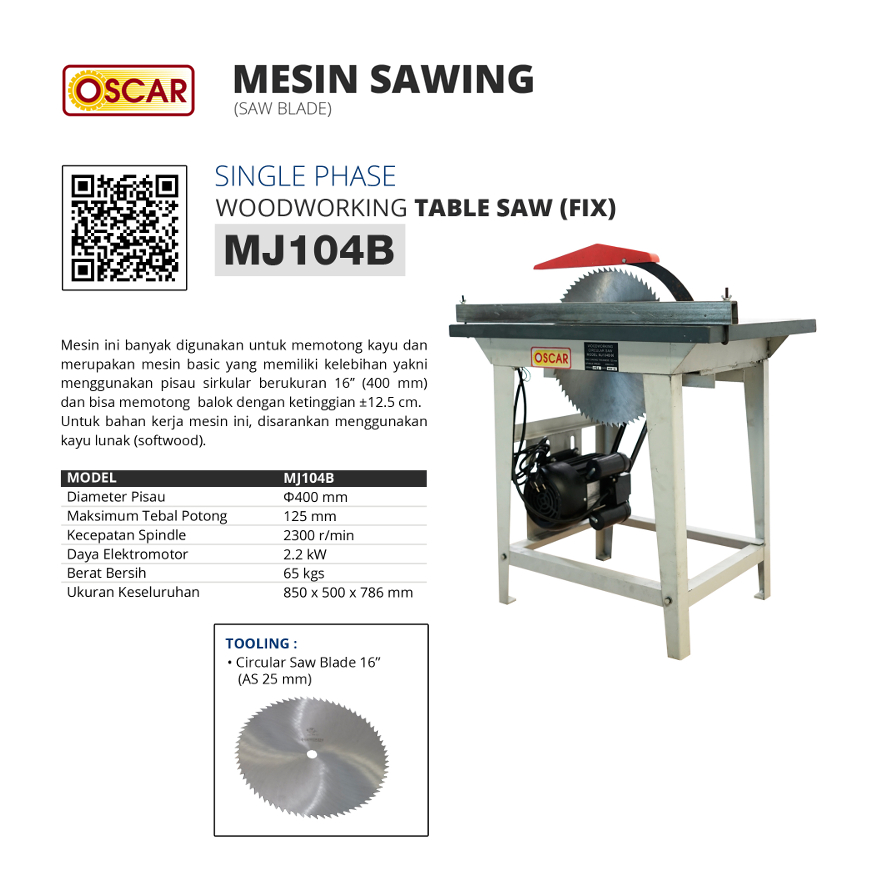 OSCAR MJ104B Mesin Wood Working Table Saw 16 inch (1 Phase) / Meja Gergaji Potong Kayu