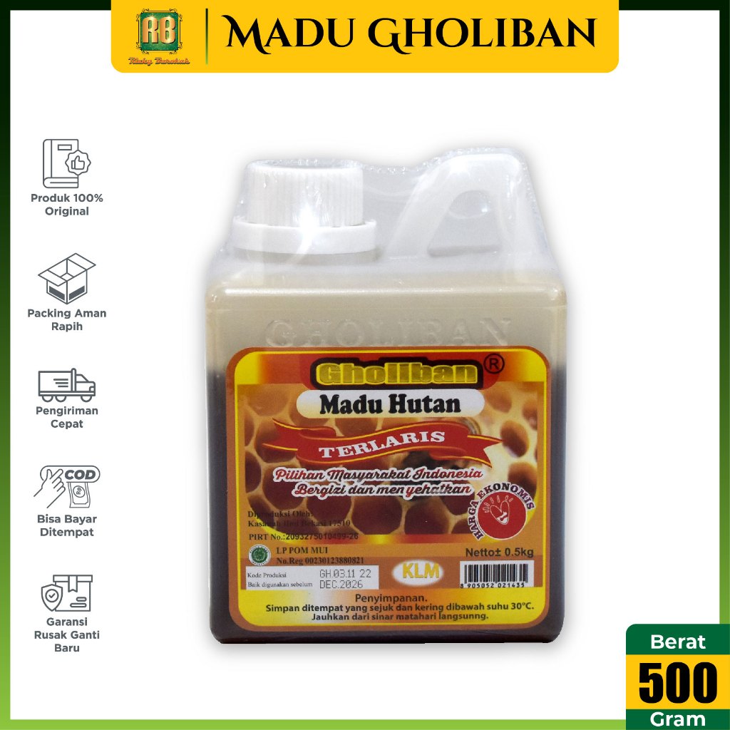 

Madu Hutan Gholiban Kalimantan 500g Original BPOM Madu Ghaliban Goliban KLM Terlaris 500 gram Asli