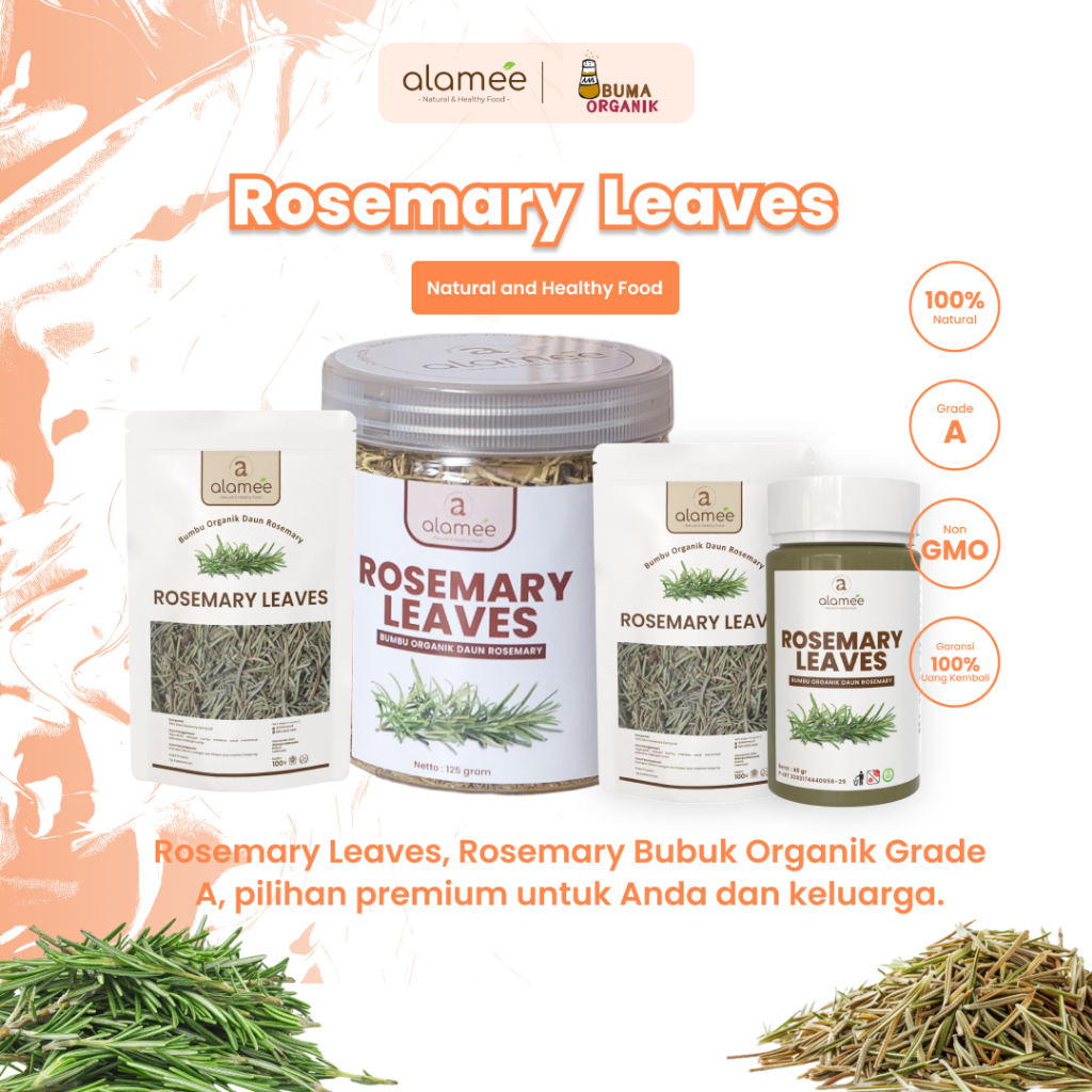 

Daun Rosemary Kering Dried Leaves Organik Garnish Rempah Murni Asli Tanpa Campuran Bumbu Organik 50gram dan 100gram