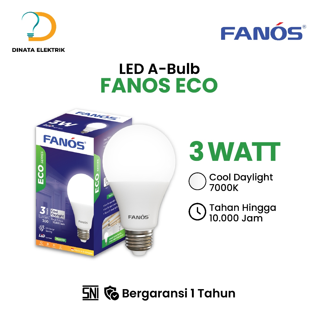 LAMPU BOHLAM LED FANOS ECO 3W CAHAYA PUTIH GARANSI 1 TAHUN
