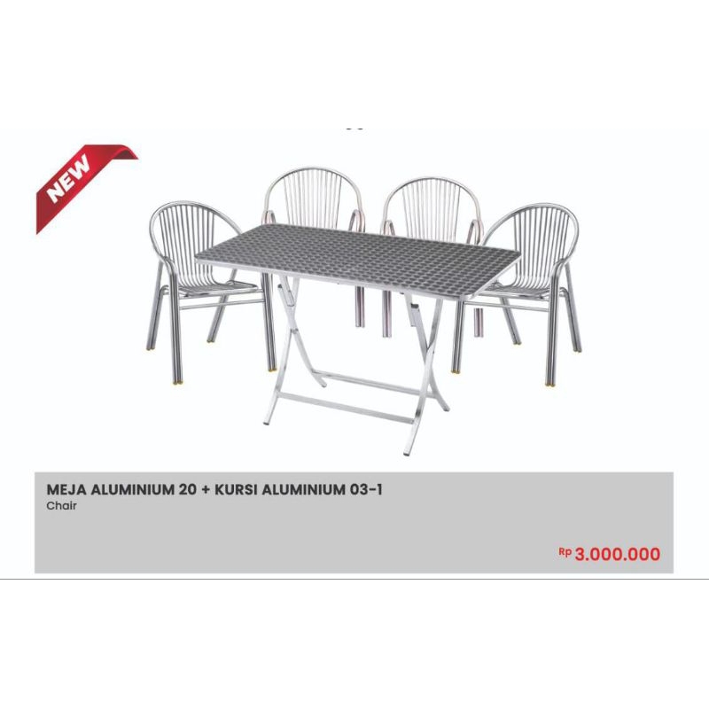 Meja Makan Cafe Teras Outdoor ALUMINIUM + Kursi