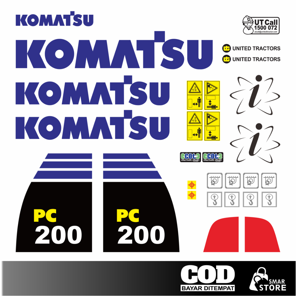 Stiker Sticker Excavator Komatsu PC 200-7,8mo Stiker Alat Berat komatsu