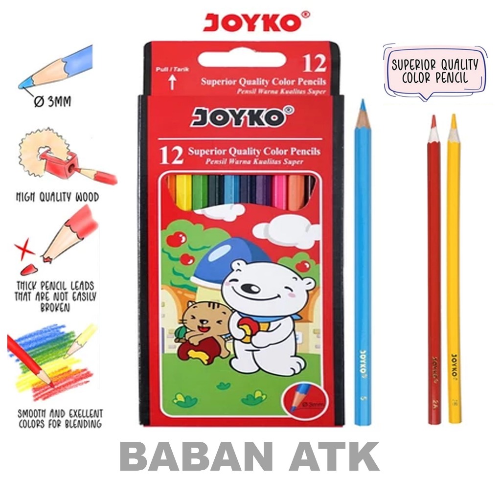 

Pensil Warna Joyko Quality 12 Color Pencils Hexagonal Grip CP-12PB