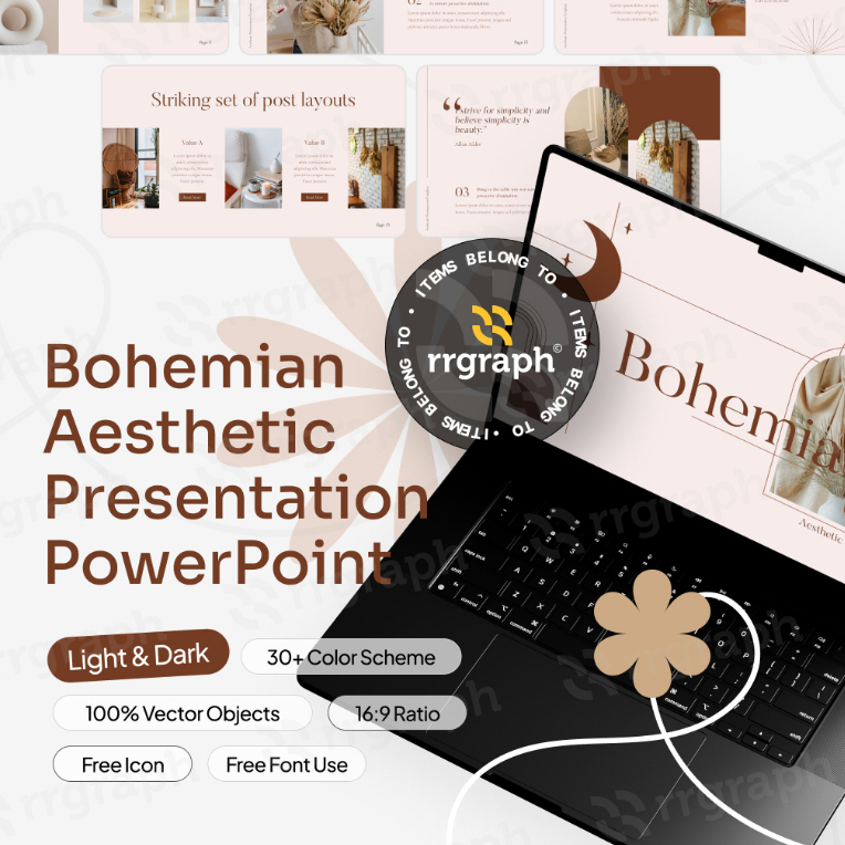 Bohemian Aesthetic PowerPoint Template – Desain Stylish & Kreatif untuk Presentasi Bisnis, Laporan K