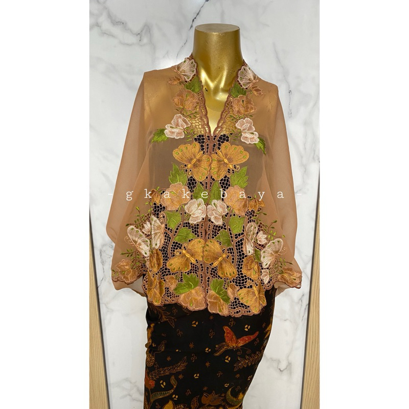KEBAYA BORDIR COKLAT MOTIF KUPU / KAIN KEBAYA / KEBAYA BALI