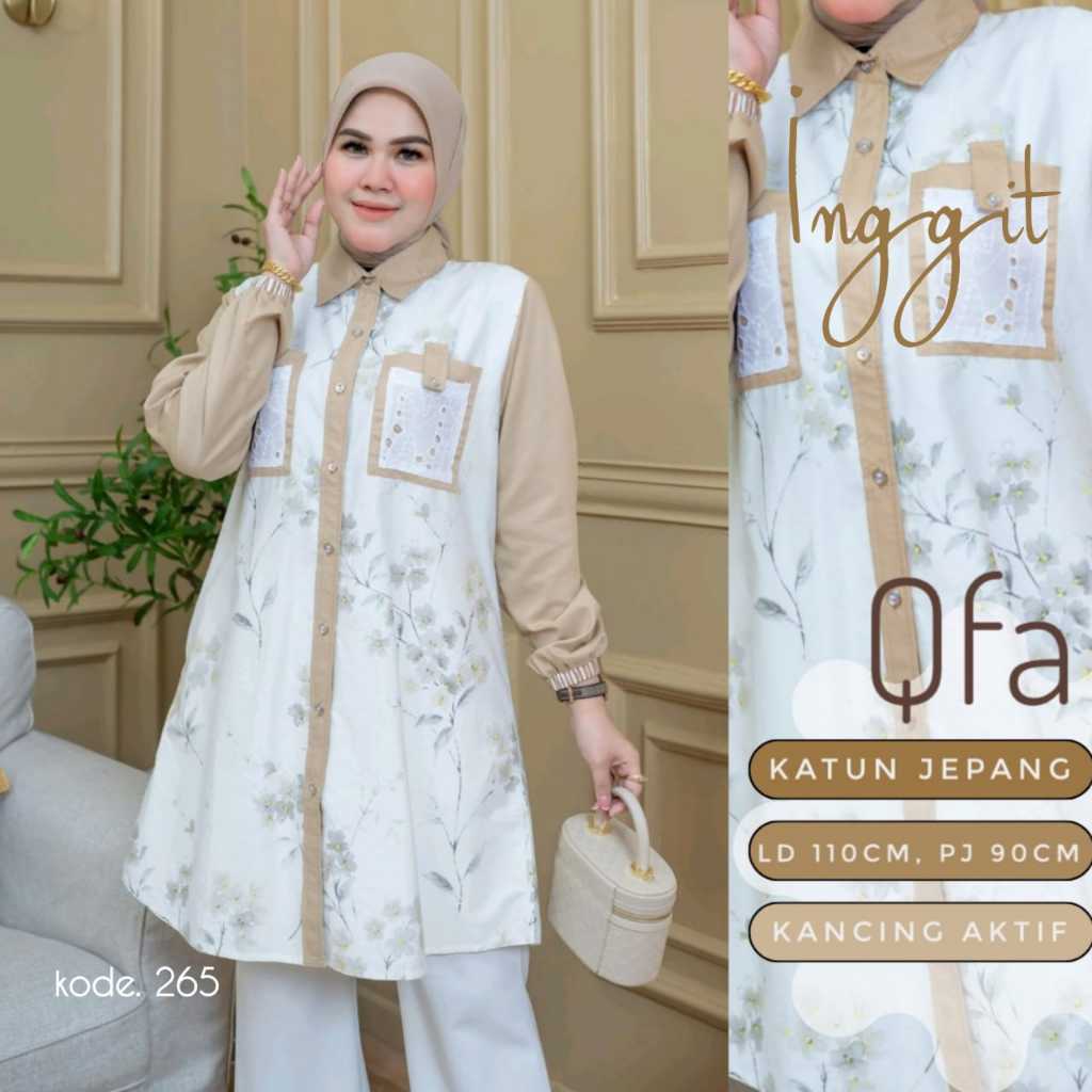 INGGIT | ld 110 | Katun Jepang | by QFA | Atasan tunik putih wanita motif bunga