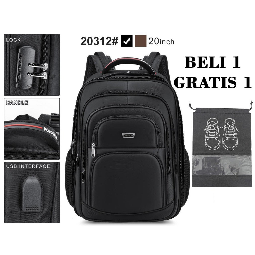 POLO GLAD Tas Ransel Laptop JUMBO 20 Inch 100% import original polo / POLO GIVES POLO GEM Ransel sek