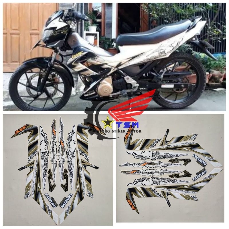 Stiker Striping Lis Les Body Motor Suzuki Satria Fu Barong 2012 Putih Gold Standar