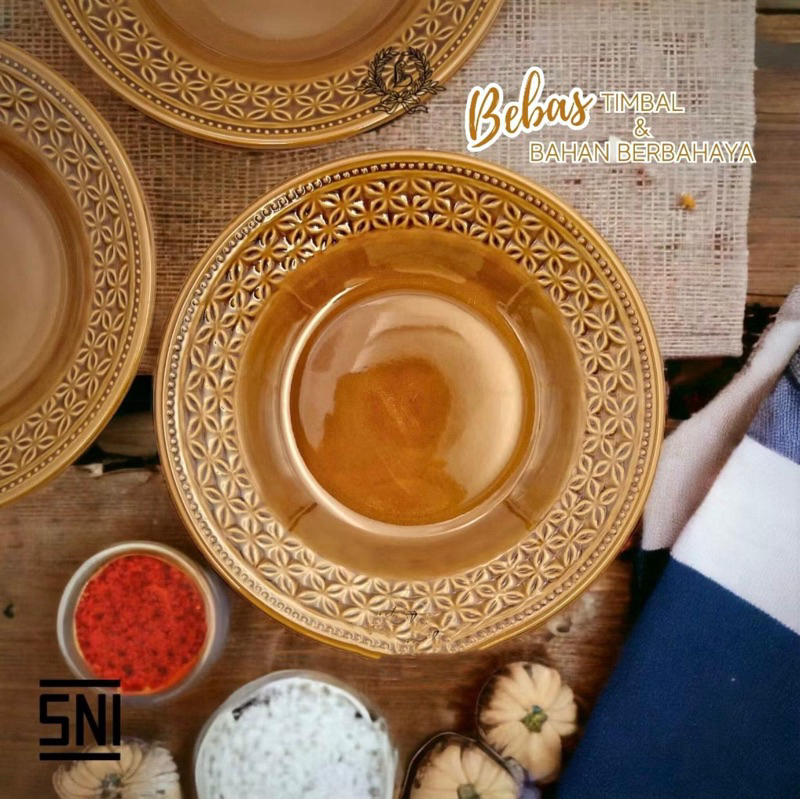 PIRING MAKAN KERAMIK / PIRING MAKAN COKLAT / PIRING MAKAN MOTIF TEBAL LKPR45 / LKPR58