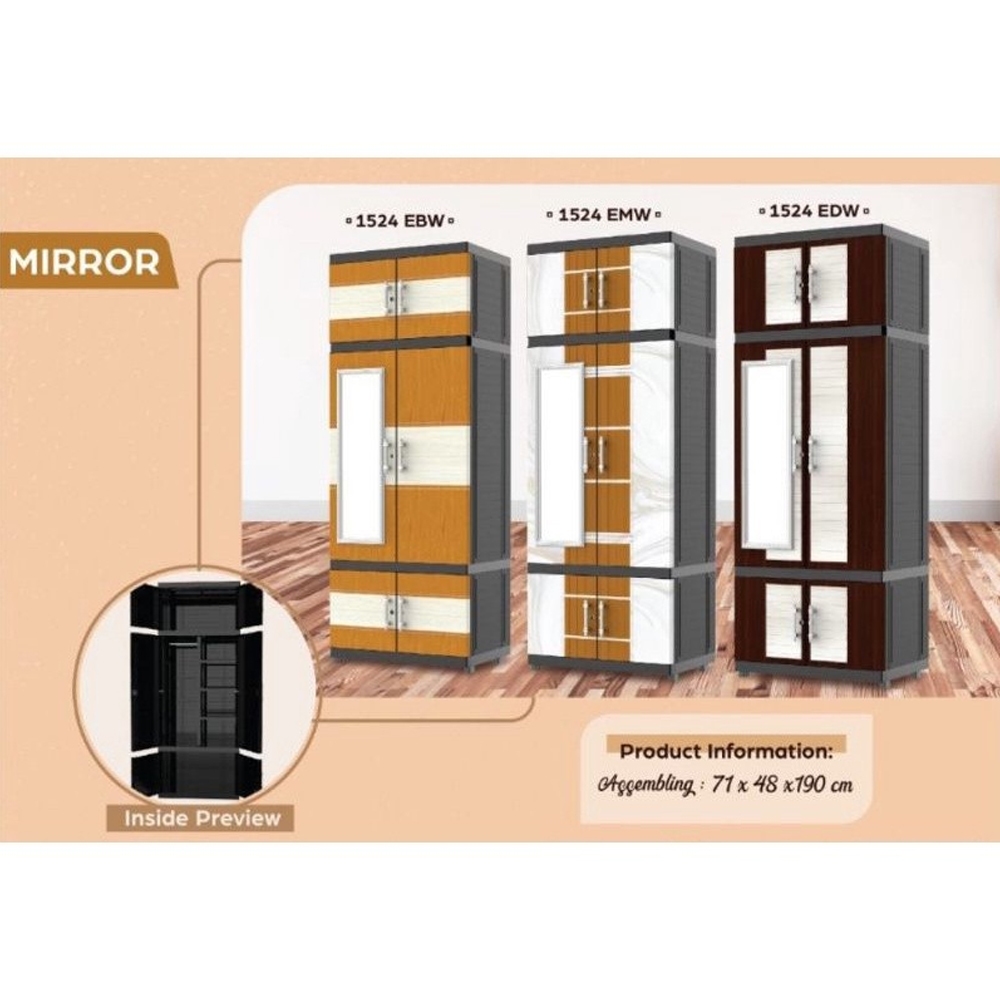 Lemari Pakaian Plastik NAIBA - 1504 / 1524 - Lemari Gantung Naiba Kaca | Lemari Hanger | Lemari Gant