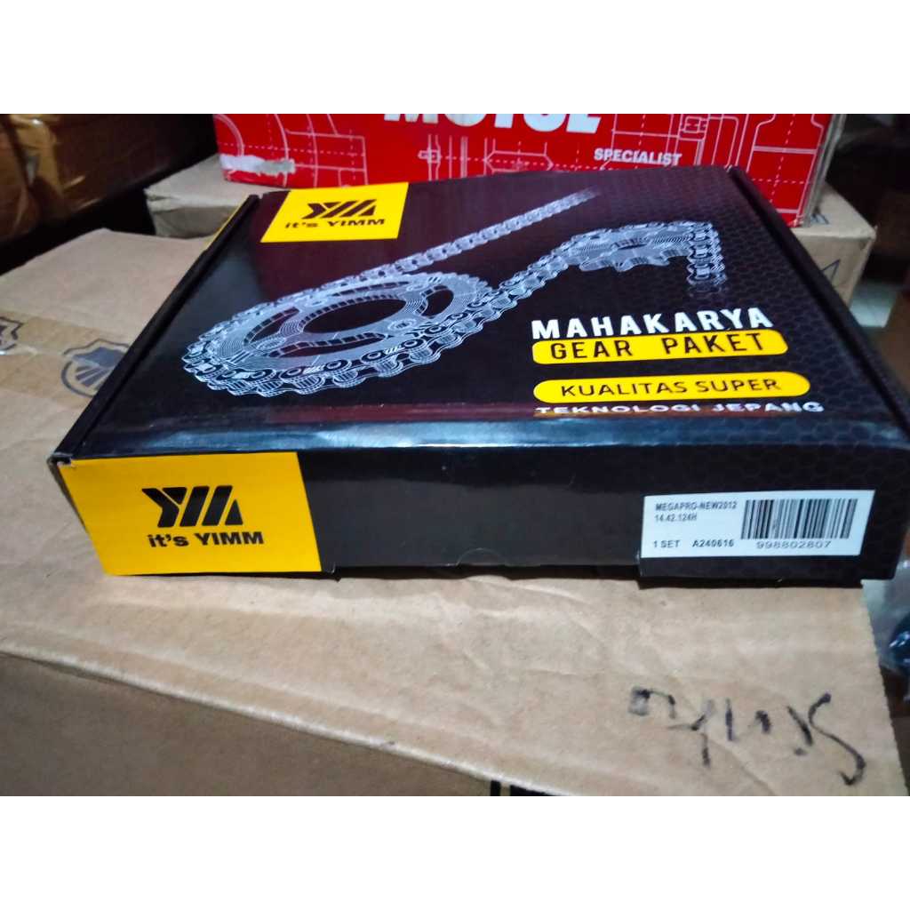 GEAR PAKET / RANTAI RODA SET MEGA PRO NEW , VERZA150 MERK YIMM SEPUH BAJA