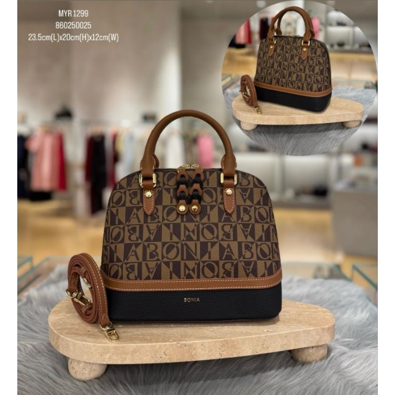 tas bonia original sling bag alma monogram lis hitam new arrival