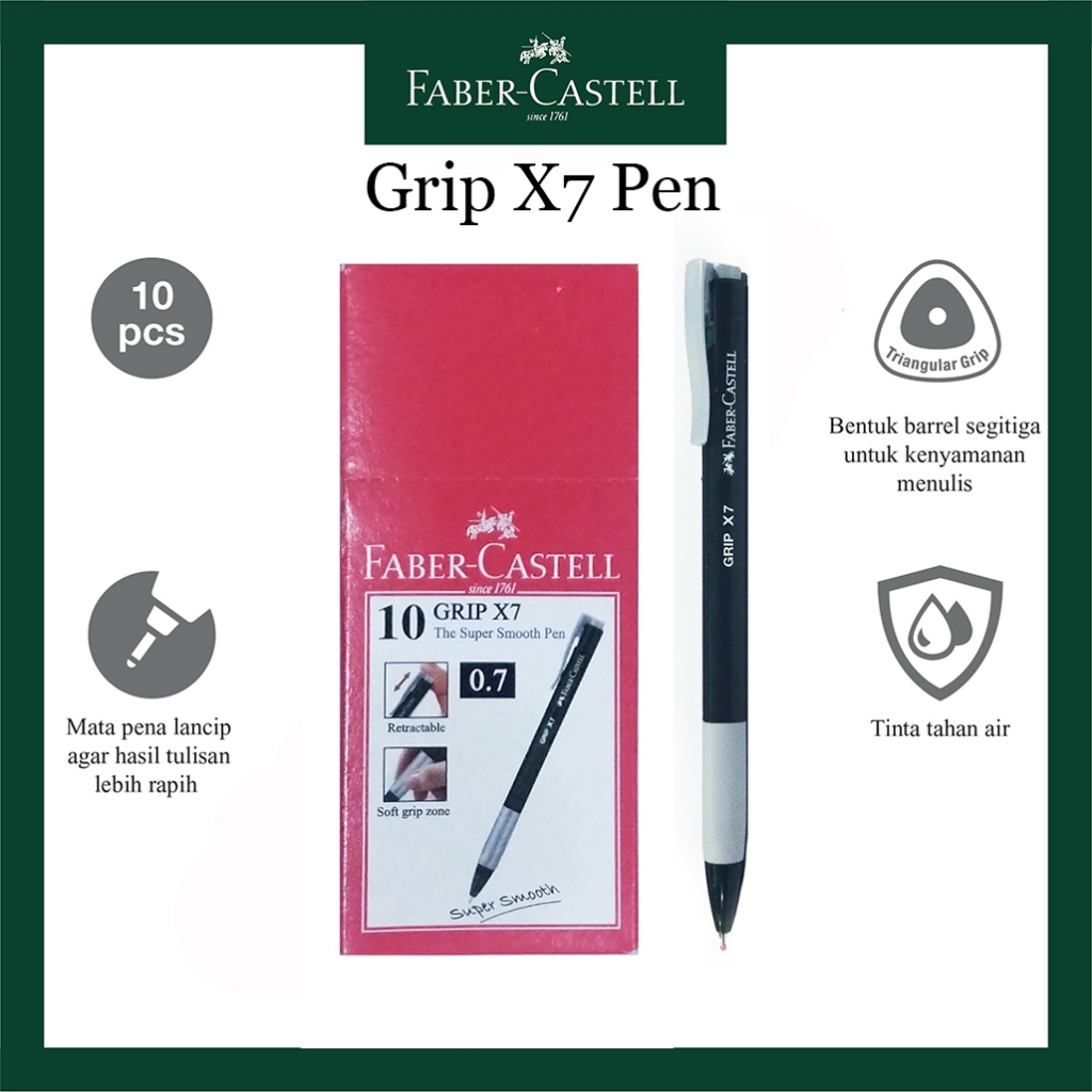 

Pulpen Faber Castell Grip-X 0.7MM / Pulpen Ballpoint Black Ink Green Pantone Per Box