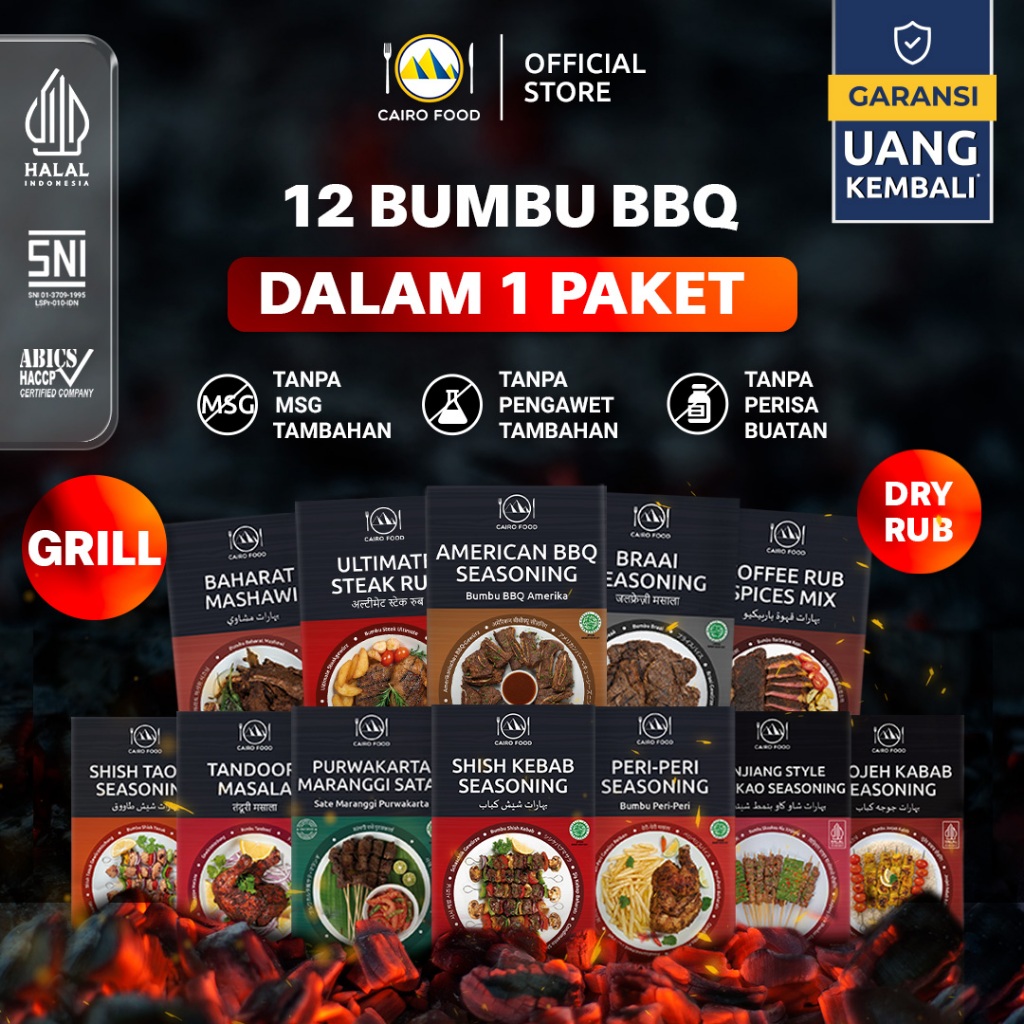 

Paket Hemat 12 Bumbu BBQ – Bumbu Barbeque Untuk Ayam, Daging, Seafood | Cairo Food