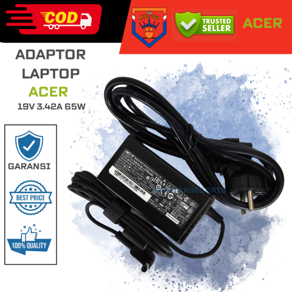 RAJA AKSESORIS Charger Adaptor Cas Casan Laptop 19V 3.42A 65W For ACER Aspire 3 5 Swift 1 3 5 E14 Se