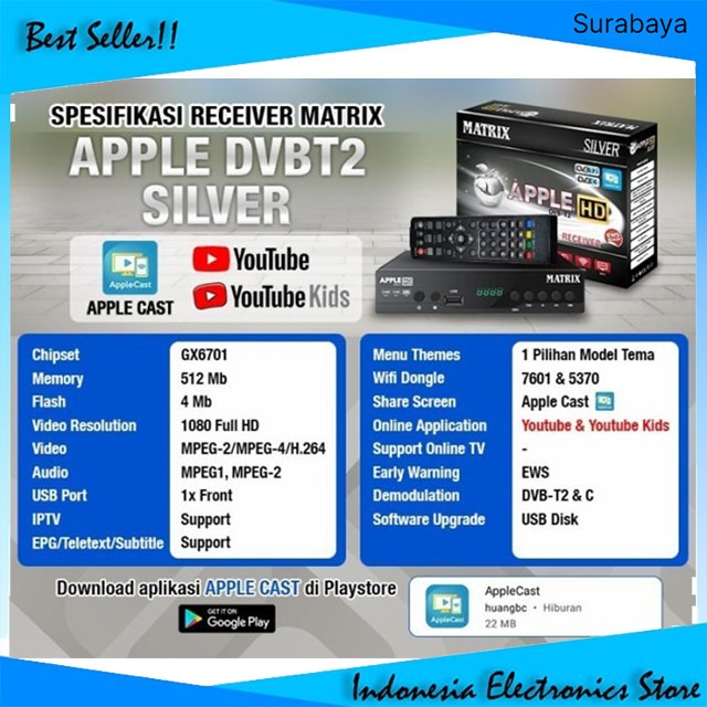 NEW Set Top Box Matrix Apple Silver HD TV Digital STB Perak DVBT2 UHF EWS IES