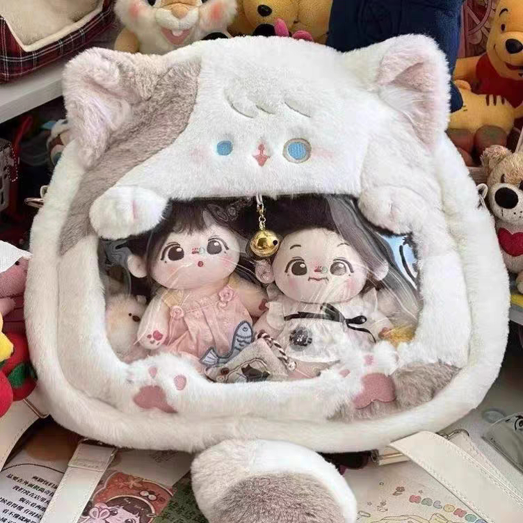 [READY STOCK] itabag tas slempang untuk boneka tas pvc itabag bludru motif kucing untuk cotton doll