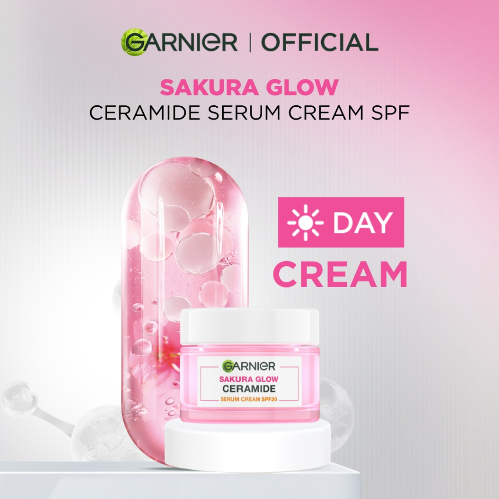 GARNIER Sakura Glow Ceramide Skin Barier Day Cream Cerah Merona SPF 30 PA +++ 50 ml Hydrating Moistu