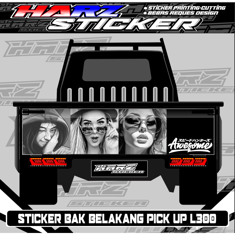 Stiker Pintu Belakang Mobil Pick Up L300-Stiker Variasi Pick Up-Stiker Bisa Custome