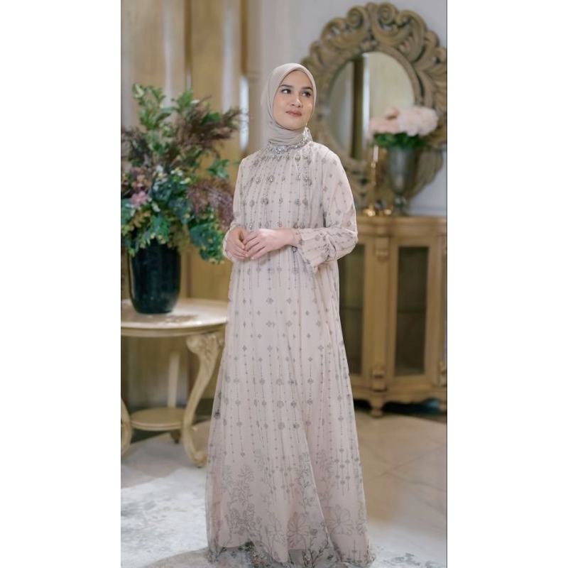 Aleena Dress Javina Official Light Cream Dress Dewasa
