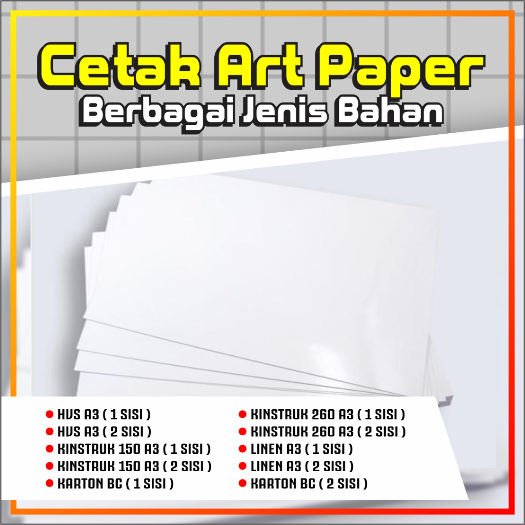 

Cetak Art Paper A3 ( Berbagai Jenis Bahan ) | Cetak Kertas Art Paper (Free Jasa Desain)
