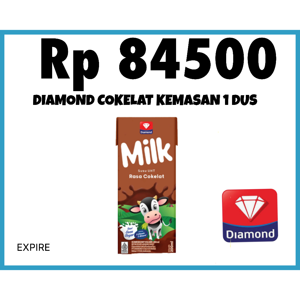

Susu DIAMOND UHT Chocolate ukuran 200 ml (HARGA 1 DUS ISI 24 Pcs)