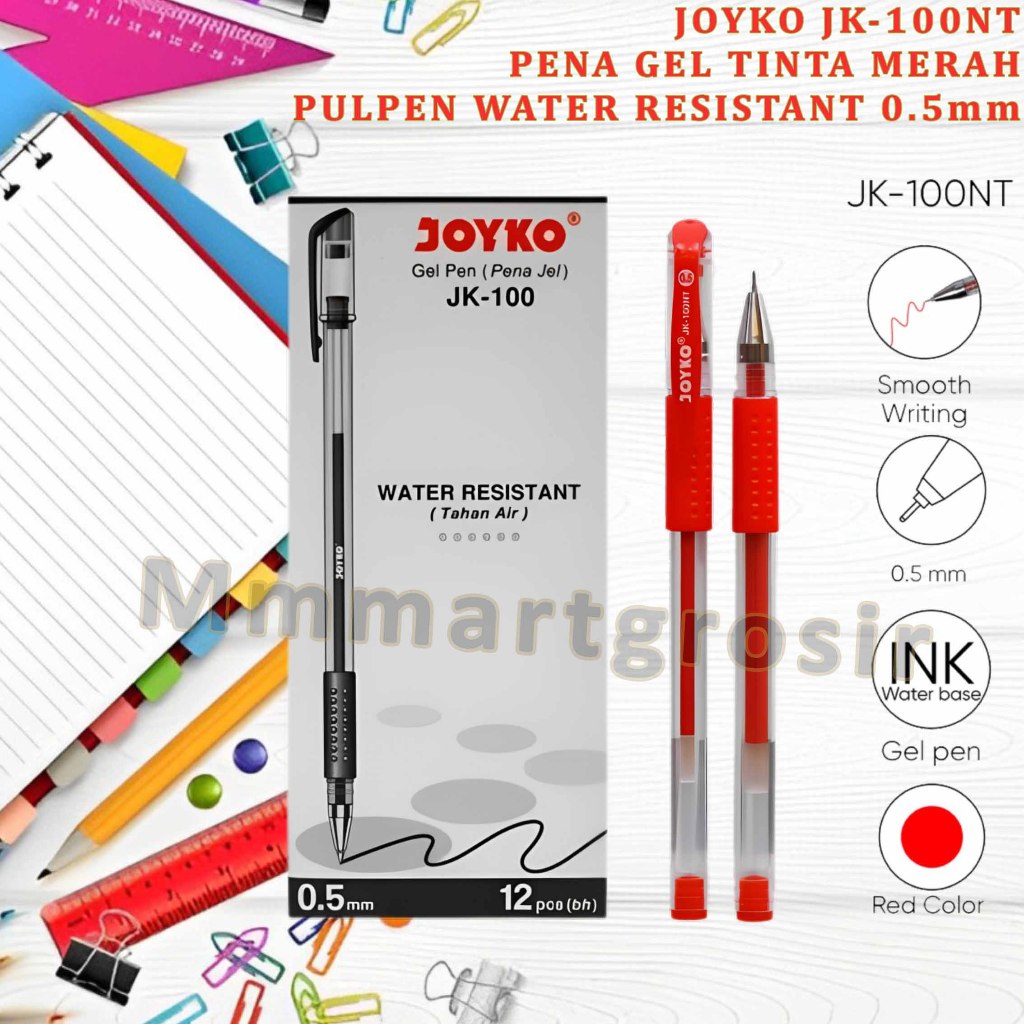 

Joyko / Pen Gel Tinta Merah / Pulpen Water Resistant / 0.5mm JK-100NT