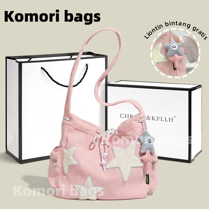 err Liontin bintang gratisTas Tote Wanita Korduroi Bintang Star /Tas selempang wanita korean sling