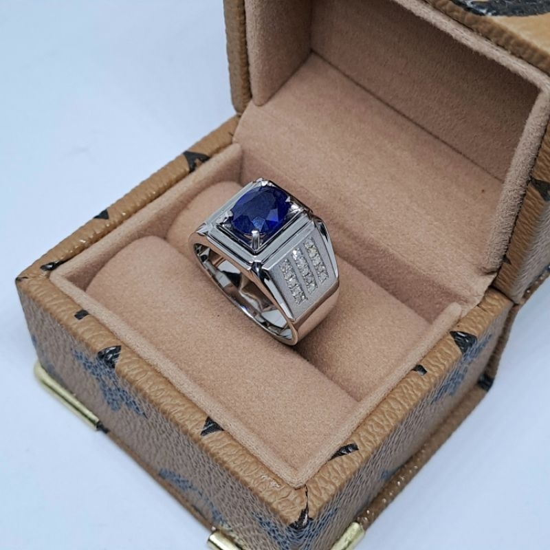 Cincin Silver Pria Keren Berlian | Batu Blue Safir