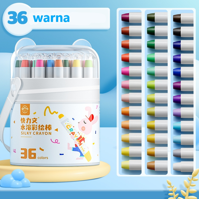 

HJK Kuailiwen Washable Silky Crayon isi 36 Warna Colorful Bucket Set AnakWipeandClean