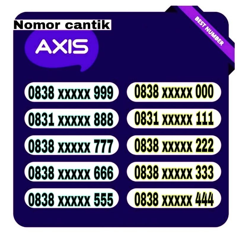 Nomor cantik Axis seri tripel seri tahun seri rapi 000 111 222 333 444 555 666 777 888 999 1818 2828