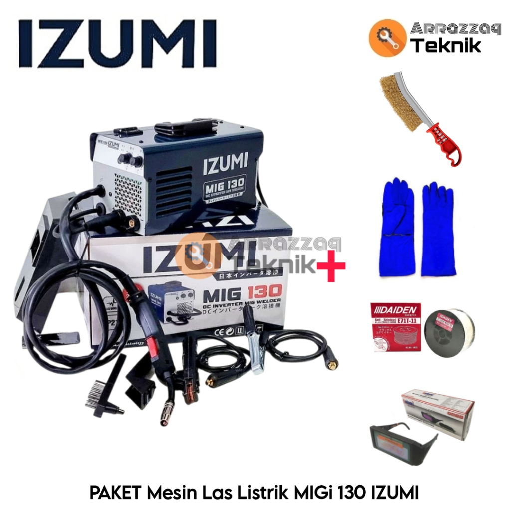 PAKET Mesin Las Listrik MIGi 130 IZUMI - Travo las gasless Tanpa C02 - PAKET 1 IZUMI
