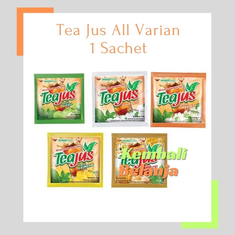 

TeaJus 1 Sachet/ Tea Jus All Varian/ Tea Jus Semua Rasa/ Tea Jus Melati/ Tea Jus Apel/ Tea Jus Lemon/ Tea Jus Gula Batu/ Tea Jus Madu