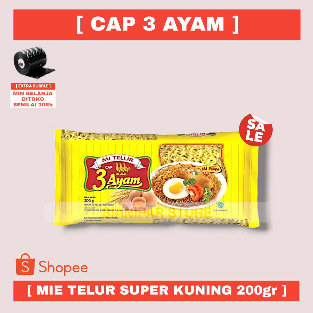 

3 AYAM MIE TELOR SUPER KUNING PCK 200g