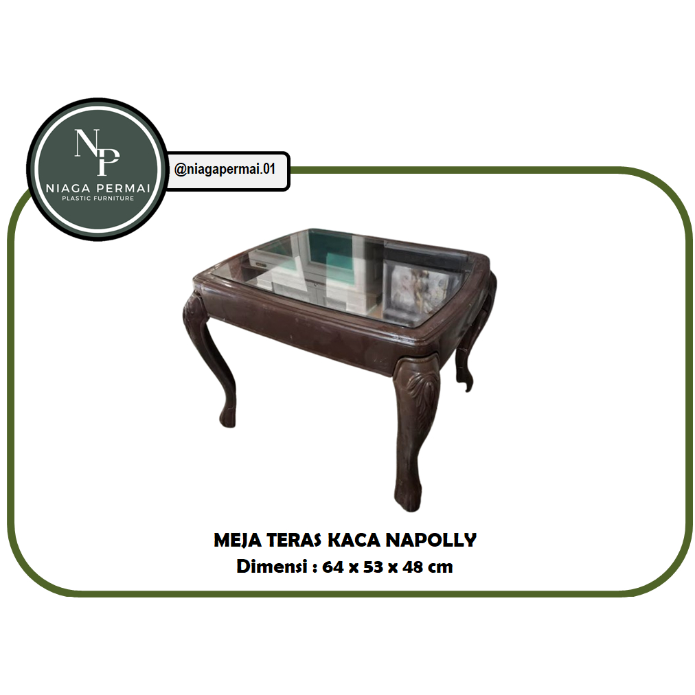 Meja Teras/Tamu Plastik dengan Kaca Transparan Napolly