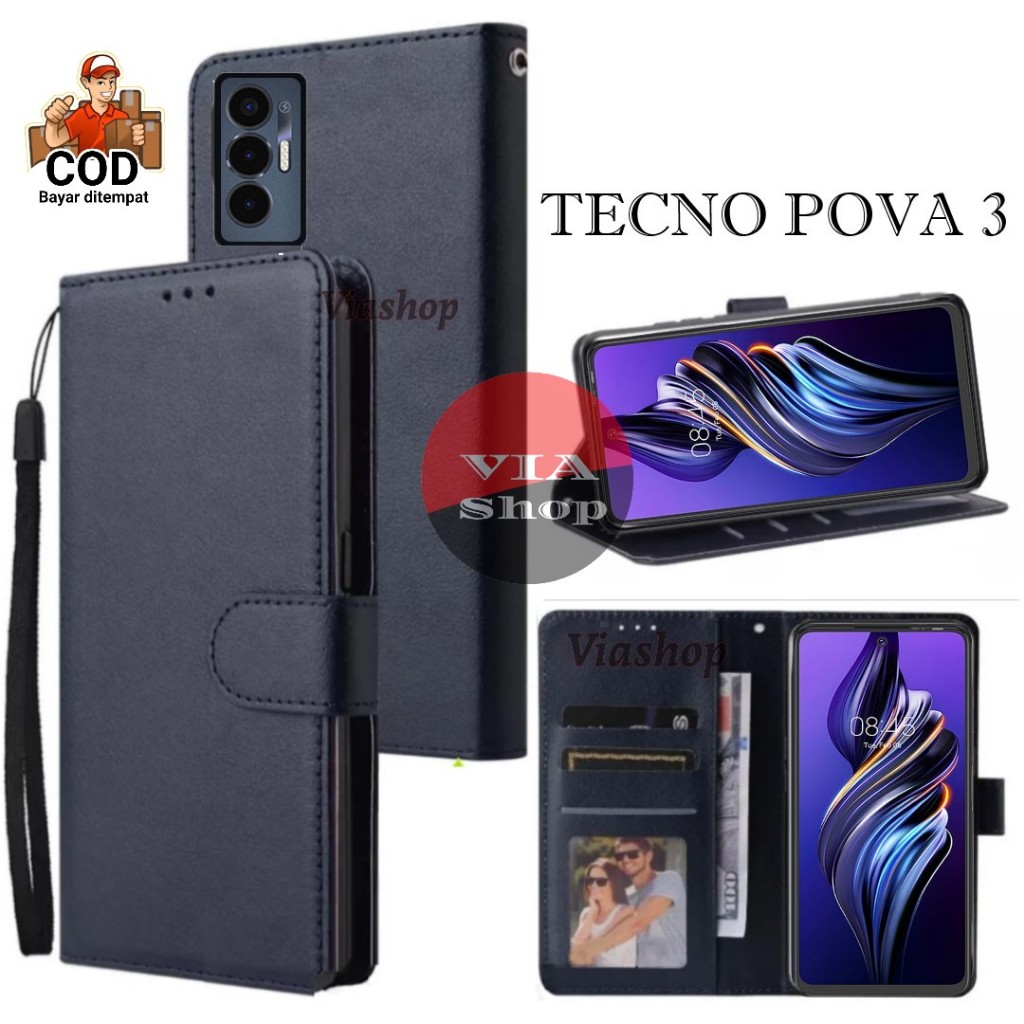 Sarung dompet TECNO POVA 3 Flip wallet cover leather case premiu Case dompet kulit sintetis