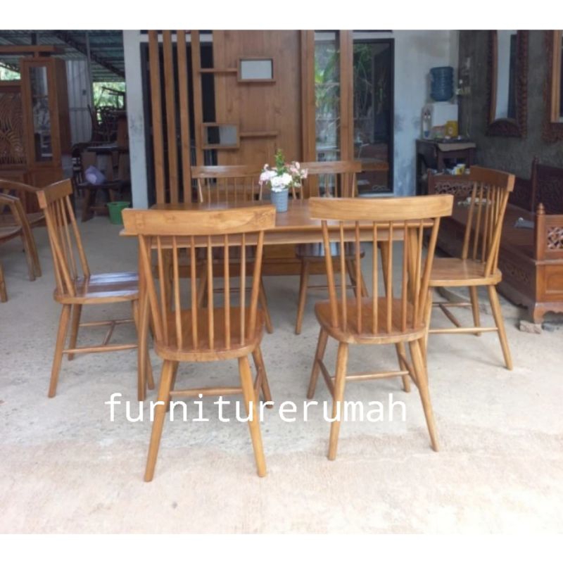 meja makan 6 kursi kayu jati minimalis, set meja makan jati 6 kursi jati minimalis