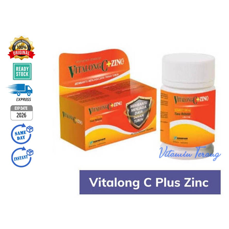 (Botol isi 30) Vitalong C PLUS ZINC EXP 2026 Vitamin C Zink Vitalong C Zinc Imun Time Release