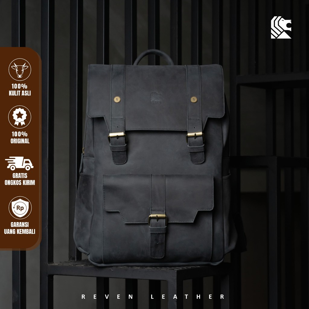 Backpack Ransel Tas Kamera Tas Laptop Punggung Pria Kulit Sapi Asli Harrier Kerja Sekolah Kuliah Ori