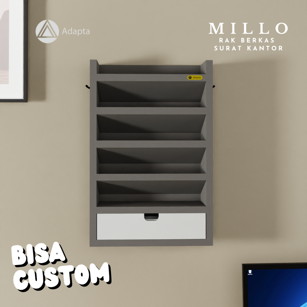 Adapta - Rak Berkas & Mail Organizer Dinding dengan Laci +Gantungan Kunci Ruang Kantor - MILLO - C73
