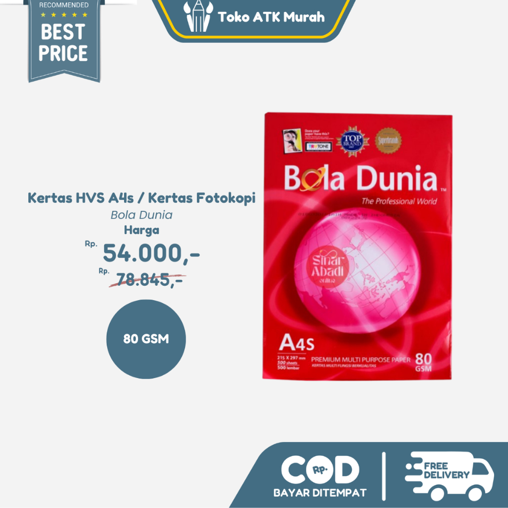 

Kertas HVS Bola Dunia A4s 80gr