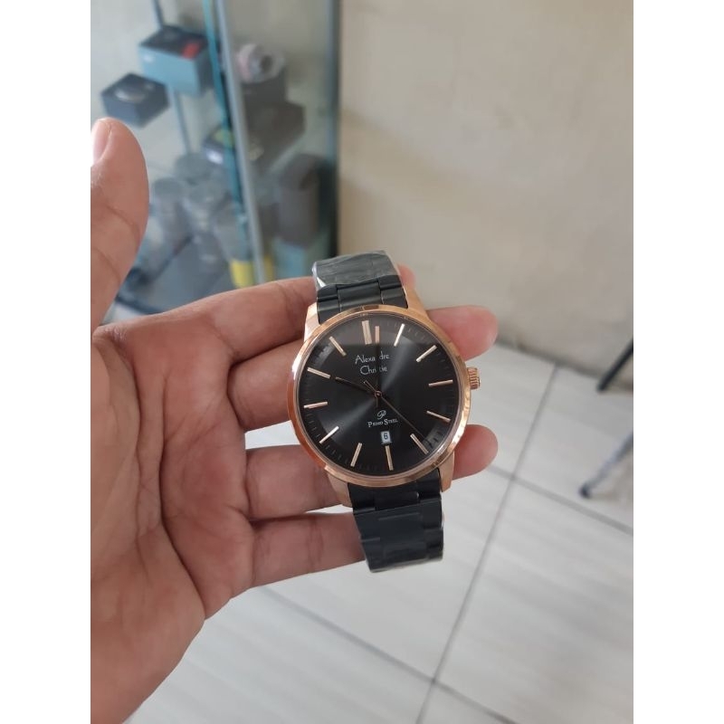 Jam pria Alexandre Christie AC 1030 MD black rosegold Original