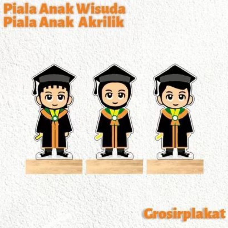Piala Wisuda Akrilik Tatakan Kayu Custom Warna Plakat Wisuda Tatakan kayu