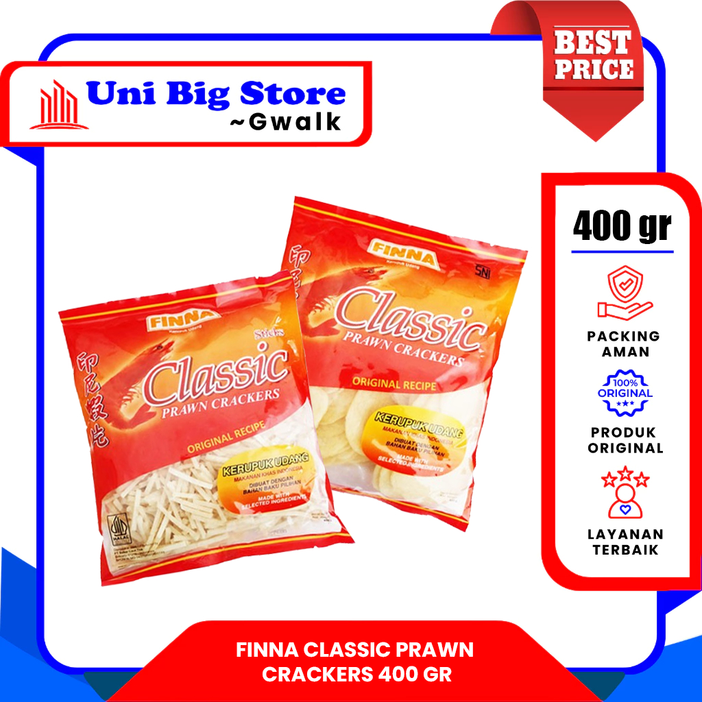 

FINNA CLASSIC ORIGINAL & STICK PRAWN CRACKERS KERUPUK UDANG - 400 gr