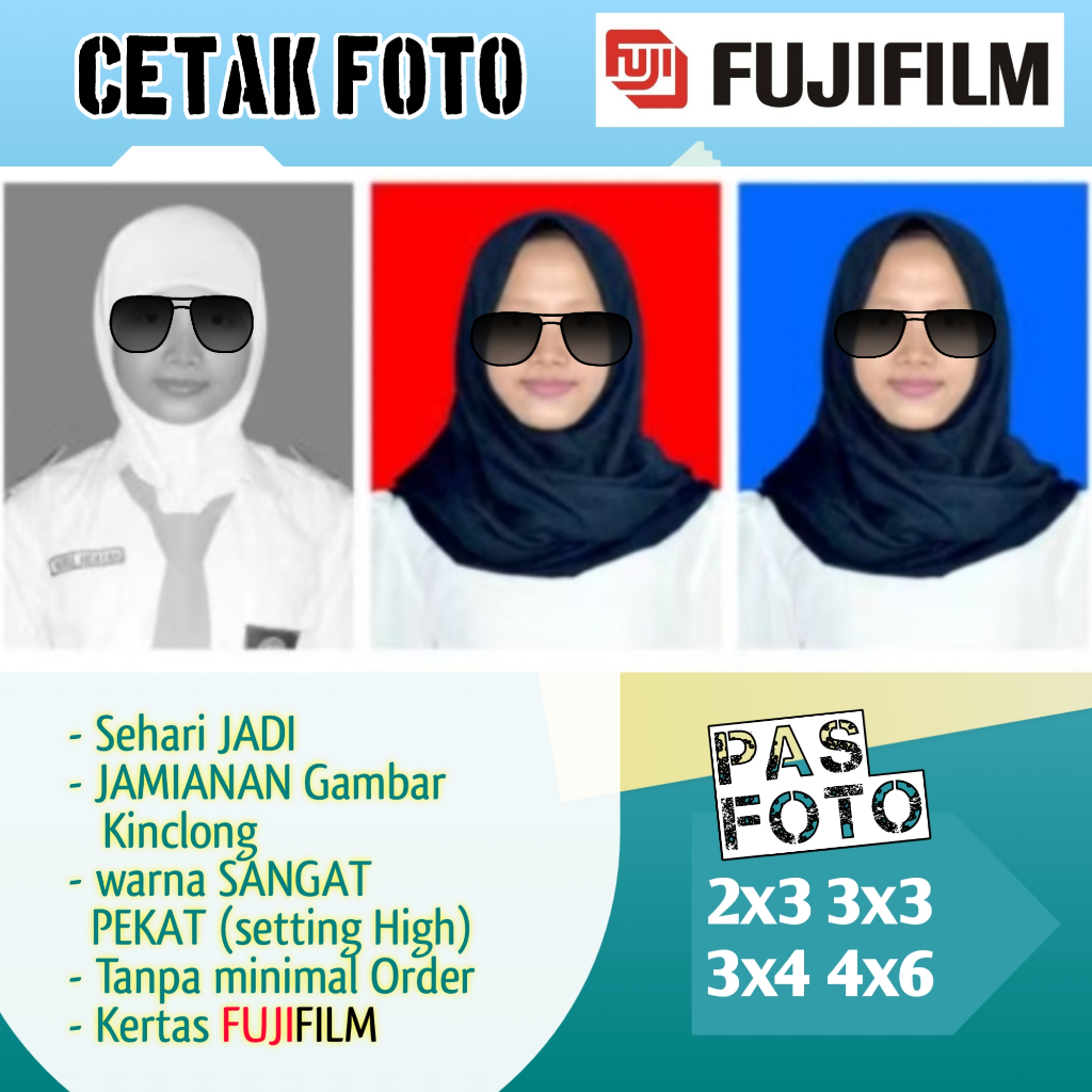 Cetak Pas Foto 2x3 3x3 3x4 4x6 Gratis ganti Background kertas FUJIFILM
