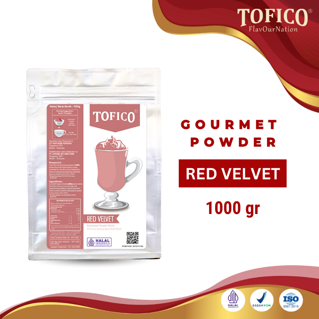 

Powder Red Velvet Tofico / Bubuk Minuman Rasa Red Velvet Premium 1KG / Tofico Syrup Official